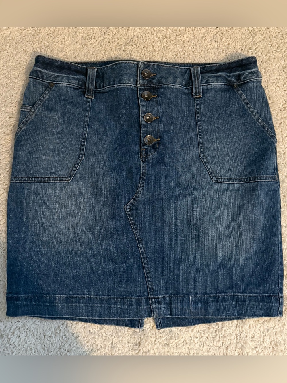 Christopher & Banks Dark Blue Button-Front Denim Mini Skirt Size 14